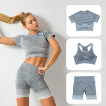 Three Piece Striped Seamless Fitness Outfit